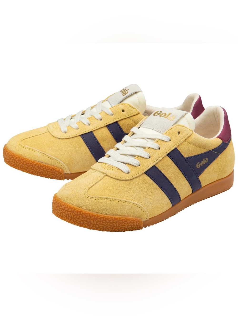 Gola Yellow Suede Sneakers with Navy and Burgundy Accents - Picture 2 of 3
